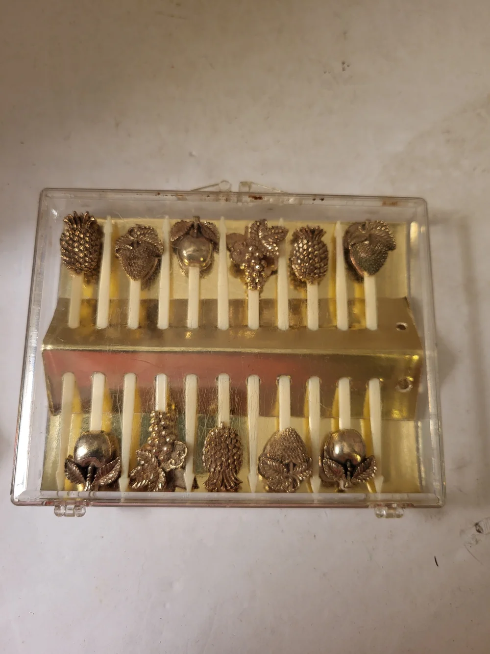 1950s MCM Gold-Tone Novelty Cocktail Picks S/11 Made In USA